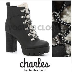 CHARLES BY CHARLES DAVID WEARY FAUX NUBUCK AND FAUX-FUR PLATFORM ANKLE BOOTS